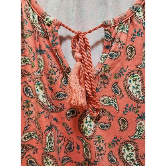 Belle Kim Gravel Womens XL Peach Blouse Paisley Stretchy Boho Cottage Peasant - Picture 6 of 14